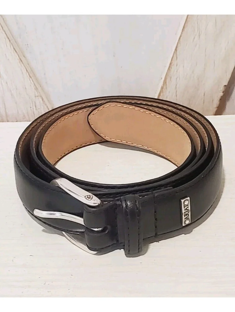 Ariat Stirrup Belt Unisex Medium 36”x 1” Black Genuine Leather Silver Buckle